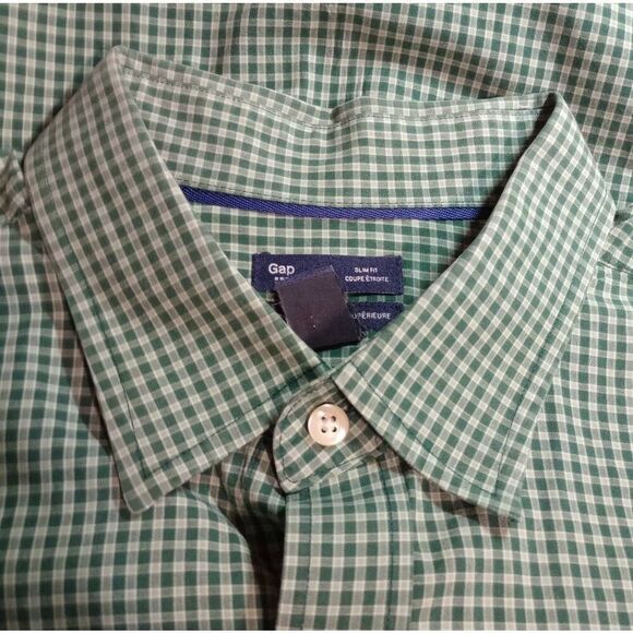 Gap Shirt Men's Extra Large Slim Fit Green Button Front Long Sleeve Preppy Corpo - Picture 5 of 8